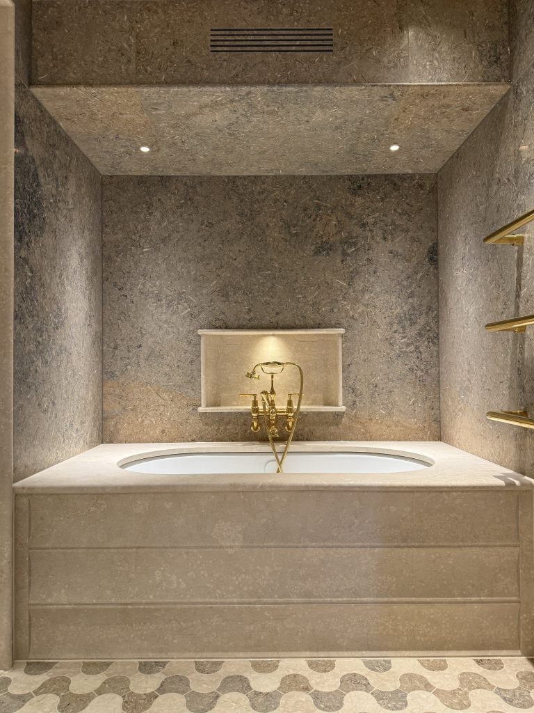 Marbled bath in the Newman hotel penthouse