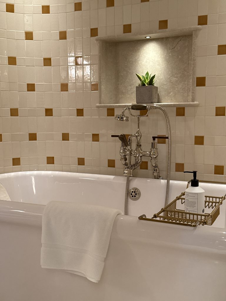 Bathroom tiling in The Newman hotel suites inspired by Fitzrovian heritage
