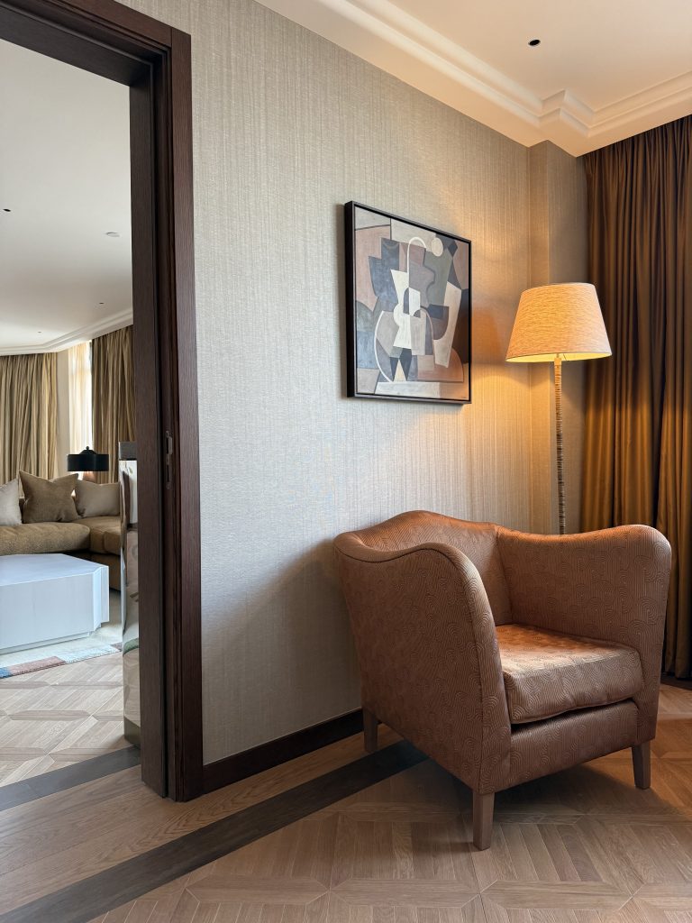 Bedroom chair in the penthouse, top floor at the Newman Hotel