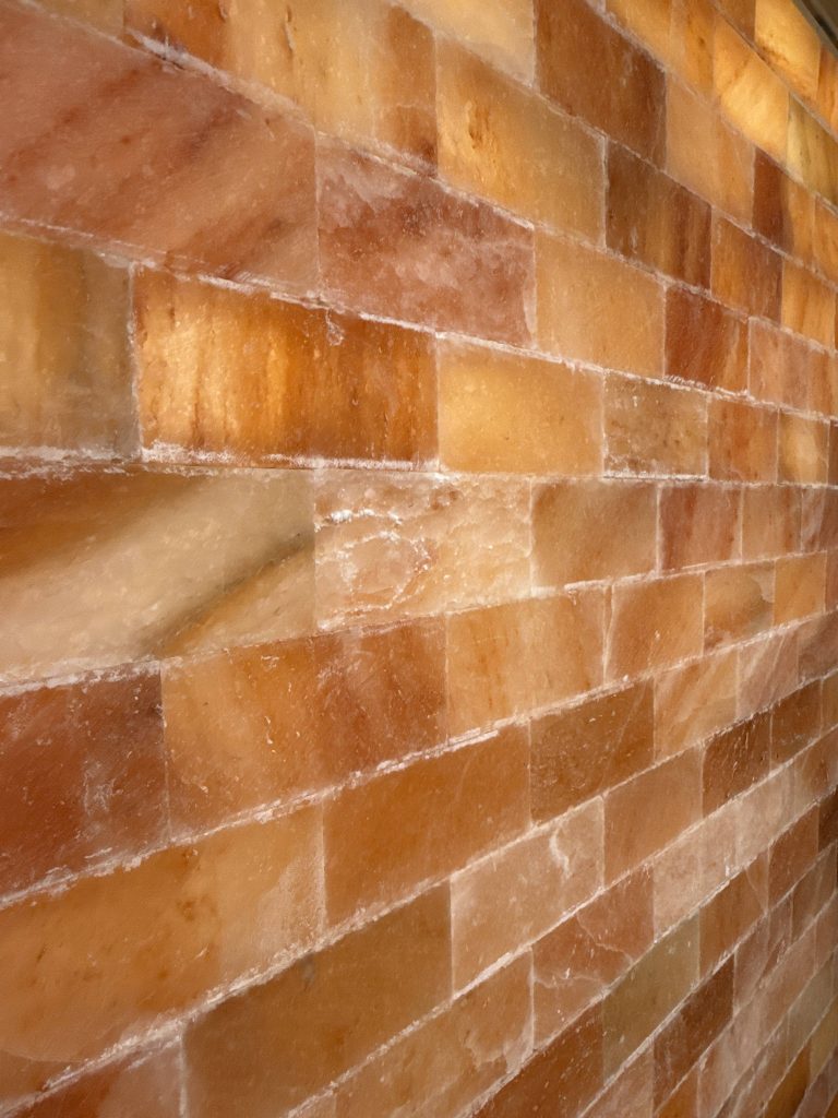 Salt room wall at wellness spa at the Newman hotel in London