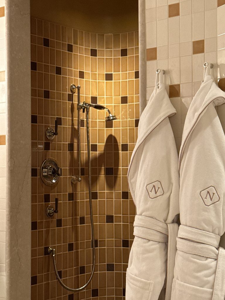 Tiled shower at the Newman hotel penthouse