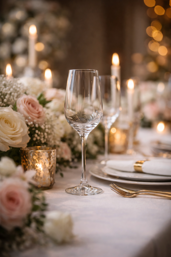 Set wedding table with a wine glass